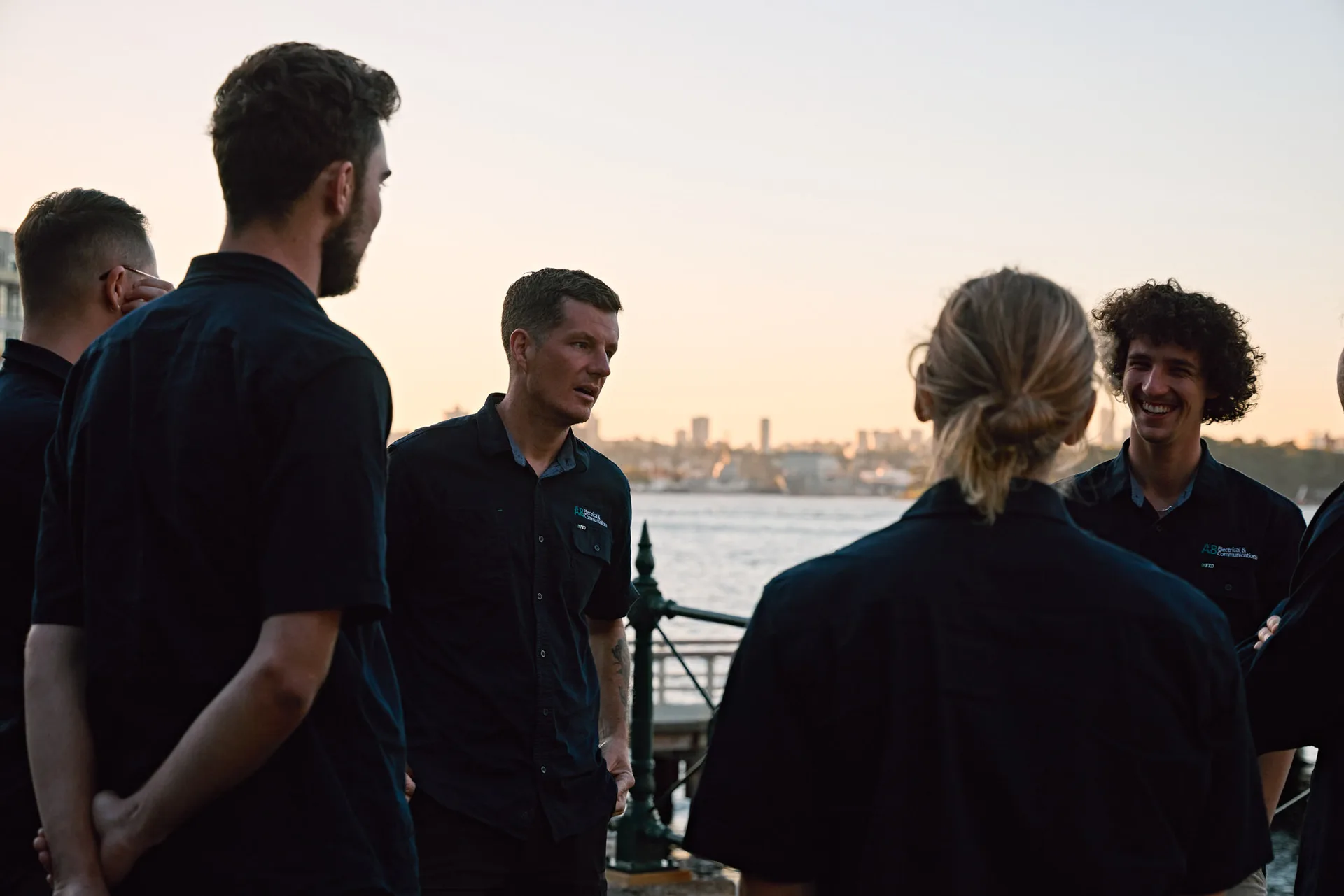 The local electrician team catching up after a day on the tools